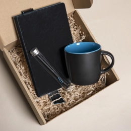 DESKTOP gift set: mug, daily planner, pen, pencil sharpener, box, black/blue.