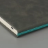 Undated green Muse diary, A5, with a decorative stripe, brown color, cream block.