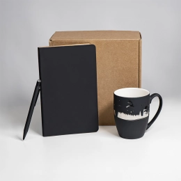 ARISTOCRATIC gift set: diary, pen, mug; black/gold.