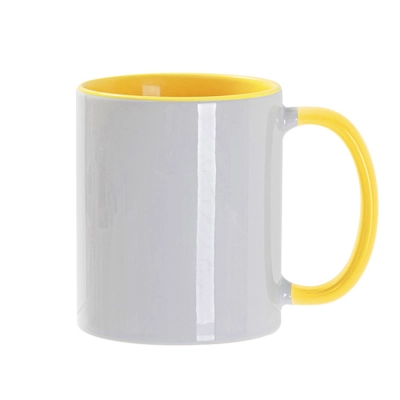 
                                                Sublimation mug, 330 ml, d=82 mm, standard A, white, yellow inside, yellow handle.
                                                