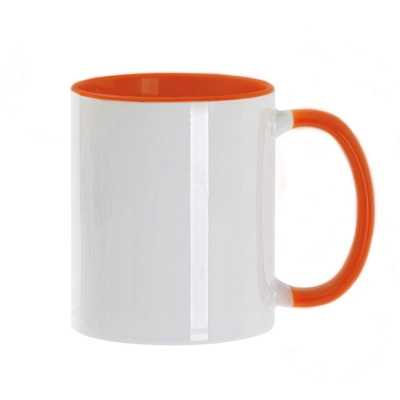 
                                                Sublimation mug, 330 ml, d=82 mm, standard A, white, yellow inside, yellow handle.
                                                