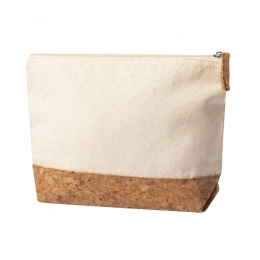 Cosmetic bag SUBRUM, basic fabric 100% cotton, decorative fabric cork wood, beige