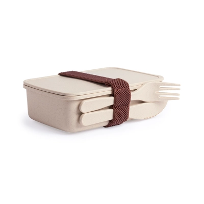 
                                                TAXLAM lunch box, knife and fork included, made of plastic with bamboo fiber.
                                                