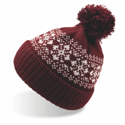 
                                                Knitted hat with snowflakes and pom-pom ''FLAKE'' _bordo, 100% acrylic
                                                