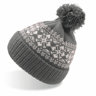 
                                                Knitted hat with snowflakes and pom-pom ''FLAKE'' _bordo, 100% acrylic
                                                