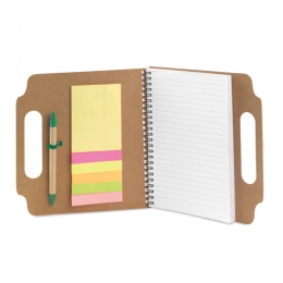 MAKRON A5 Spring Notebook with Ballpoint Pen, Recycled Cardboard, Beige