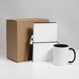 WHITE VEIL gift set: notebook, pen, mug; white/red