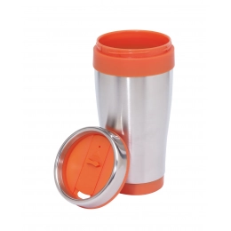 Double-walled travel mug LUNGO, orange, silver