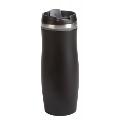 
                                            Double-walled travel mug DARK CREMA, black, grey
                                            