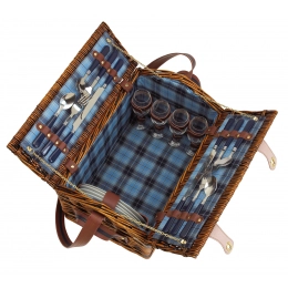 Willow picnic basket SUMMERTIME for 4 persons, blue