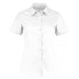 Блузки. Женская приталенная рубашка из поплина с коротким рукавом