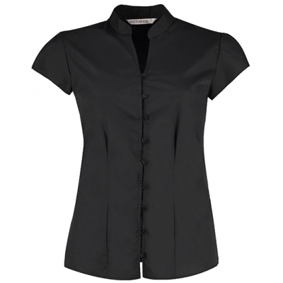 
                                                Tailored Fit Poplin Contintental Blouse Mandarin Collar Cap Sleeve
                                                