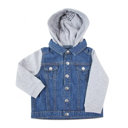 Denim Jacket With Fleece Hood And Sleeves