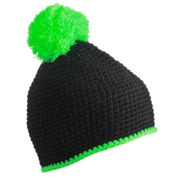 Pompon Hat with Contrast Stripe