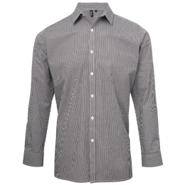 Men`s Microcheck (Gingham) Long Sleeve Cotton Shirt