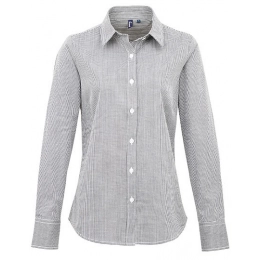 Ladies` Microcheck (Gingham) Long Sleeve Cotton Shirt