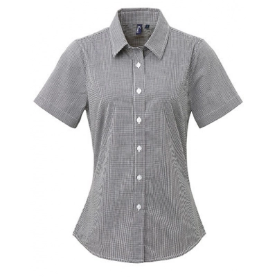 
                                                Ladies` Microcheck (Gingham) Short Sleeve Cotton Shirt
                                                