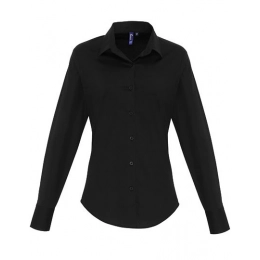 Ladies Stretch Fit Poplin Long Sleeve Cotton Shirt