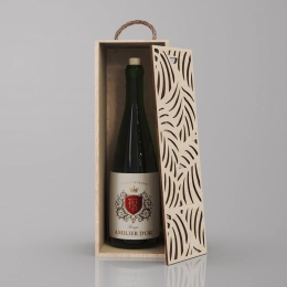 Gift Box for 1 Bottle, Carved Plywood, Lacquered
