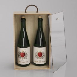 Коробка-пенал для 2 бутылок, фанера с оргстеклом, масло светлое