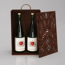 Box-case for 2 bottles, plywood, carved, stain