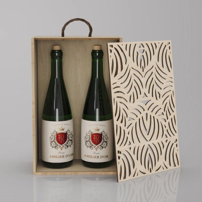
                                                Box-case for 2 bottles, plywood, carved, light oil
                                                