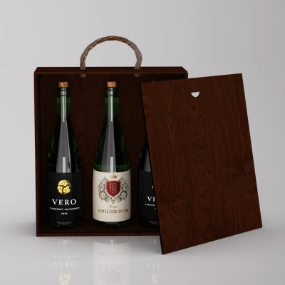 
                                                Box-case for 3 bottles, plywood, stain
                                                
