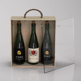 Коробка-пенал для 3 бутылок, фанера с оргстеклом, масло светлое