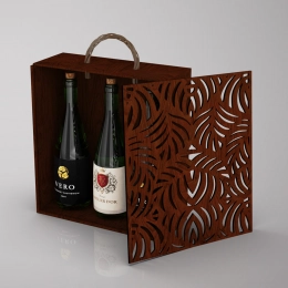 Box-case for 3 bottles, plywood, carved, stained