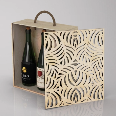 
                                                Box-case for 3 bottles, plywood, carved, lacquered
                                                