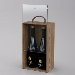 Коробка-пенал для 2 бутылок, дерево с оргстеклом, лак