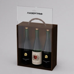 Коробка-пенал для 3 бутылок, дерево с оргстеклом, масло темное