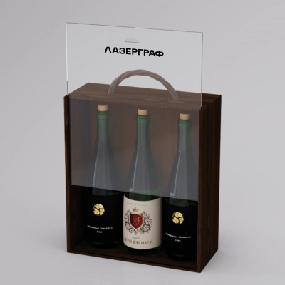 
                                            Коробка-пенал для 3 бутылок, дерево с оргстеклом, масло темное
                                            