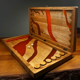 Backgammon, wood with epoxy resin, orange