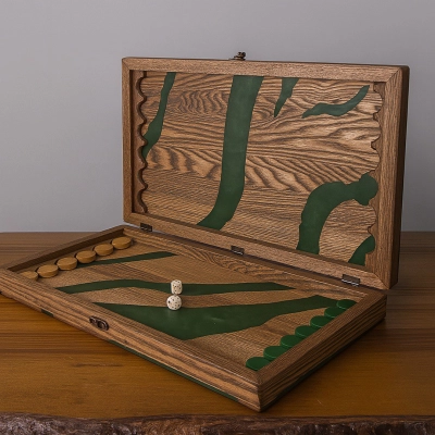 
                                            Backgammon, wood with epoxy resin, green
                                            