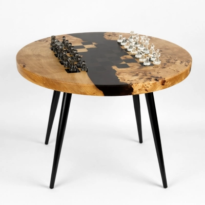 
                                            Premium Burl Wood and Epoxy Chess Table
                                            