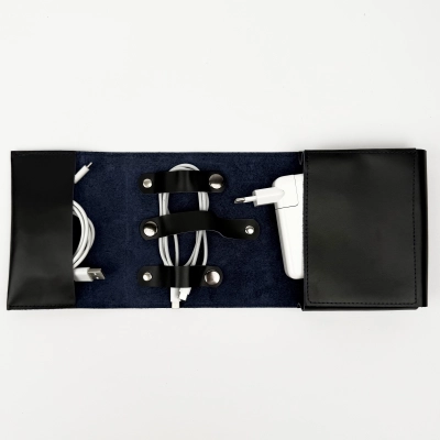 
                                            Leather Organizer for Cables and Chargers, Blue
                                            