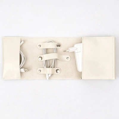 
                                            Leather Organizer for Cables and Chargers, Cream
                                            