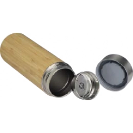 Stainless steel mug with tea strainer in bamboo look 350ml