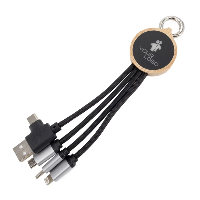 
                                                4-in-1 cable with elighted logo in a wooden casing
                                                