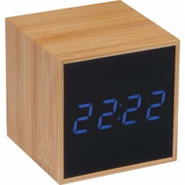 Desk clock with black display and blue LED display