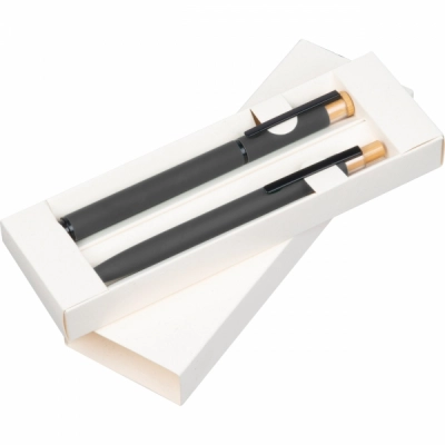 
                                                Metal writing set with pen and rollerball
                                                