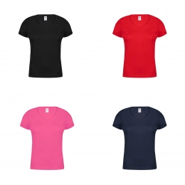 Женская футболка с ярким цветом и иконичным V-образным вырезом