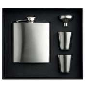 Flask set with shot glasses and funnel