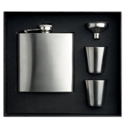 Flask set with shot glasses and funnel