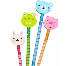 Деревянные детские карандаши Tamarin, с ластиком в форме животных