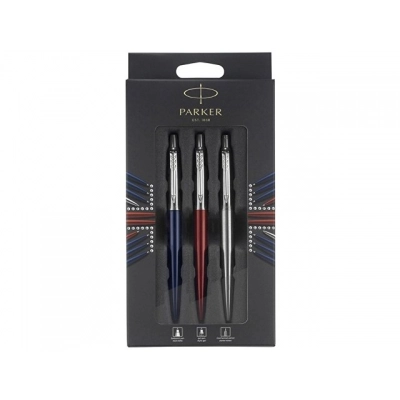 
                                                Parker Jotter London Trio set includes a gel pen, a ballpoint pen, and a pencil.
                                                