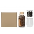 Gift set with a thermocup, coffee, and chocolate-covered almonds.