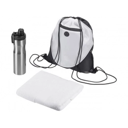 Sport set with a stainless steel bottle and towels 