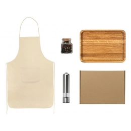 Подарочный набор для кухни с фартуком, подносом, мельницей и специями
